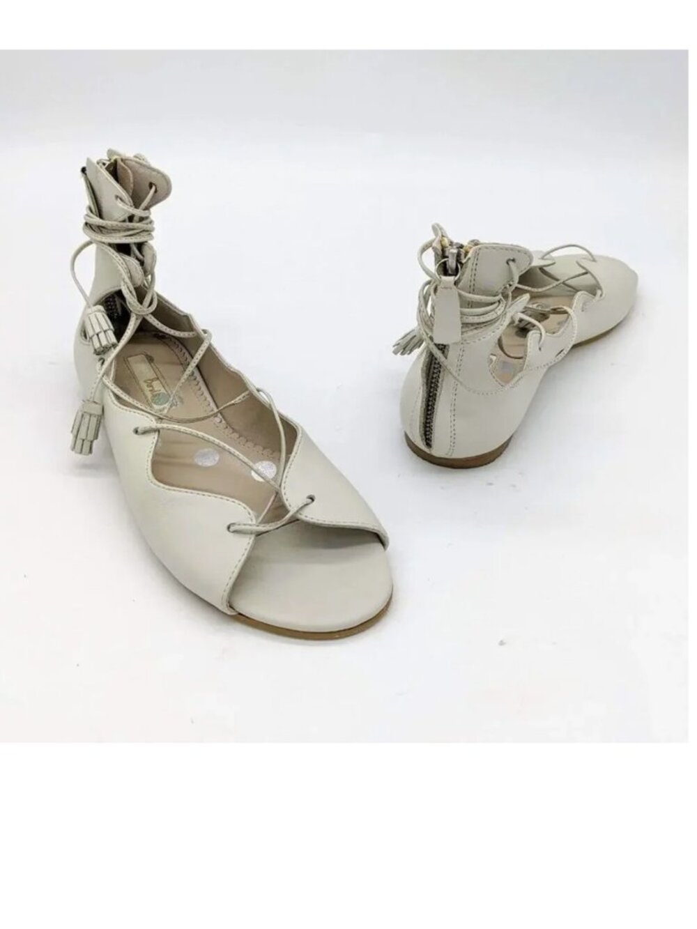 Boden Ivory Leather Open Toe Lace Up Tassel Sandal Flats Size 39